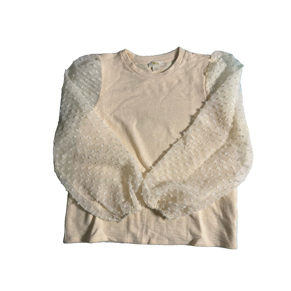 Maeve by Anthropologie Textured Puff Sleeve Top Cream Large EUC